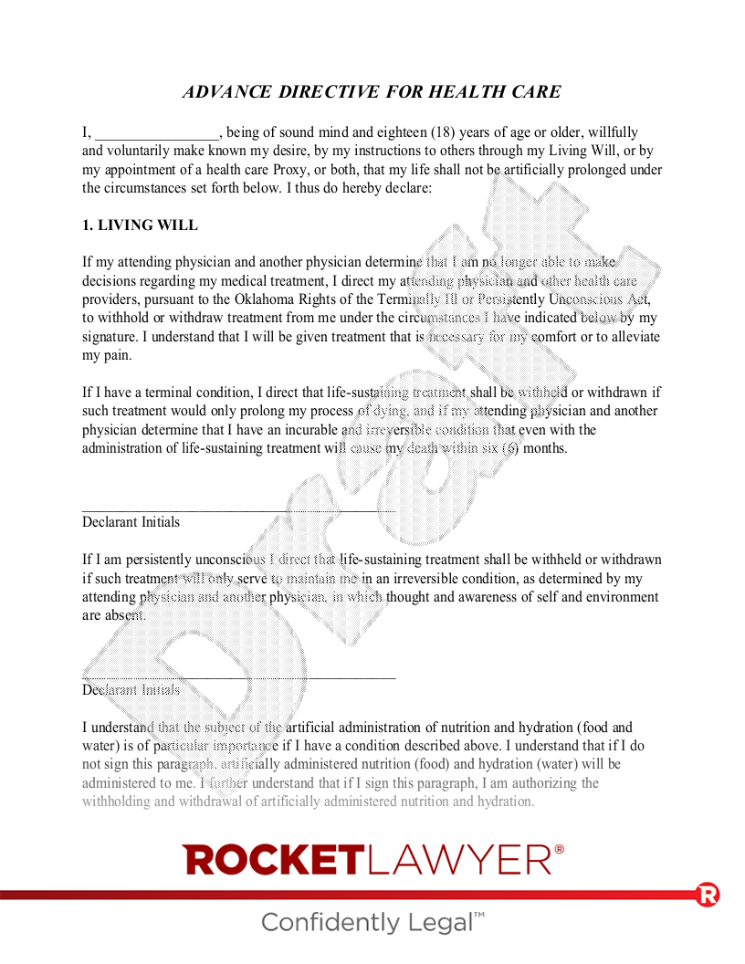 Free Oklahoma Living Will Make amp Download Rocket Lawyer