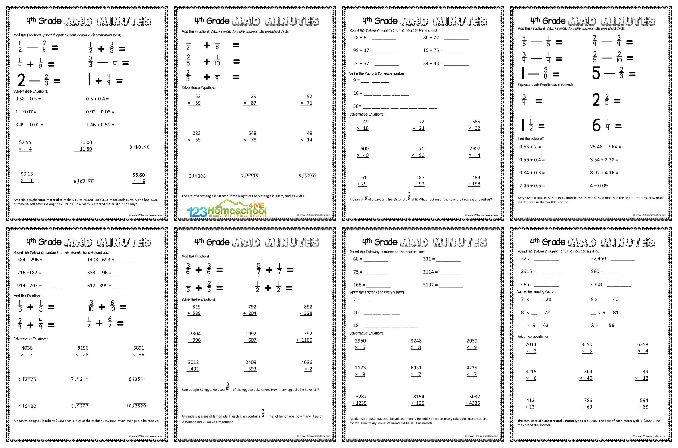 Printable 4th Grade Worksheets
