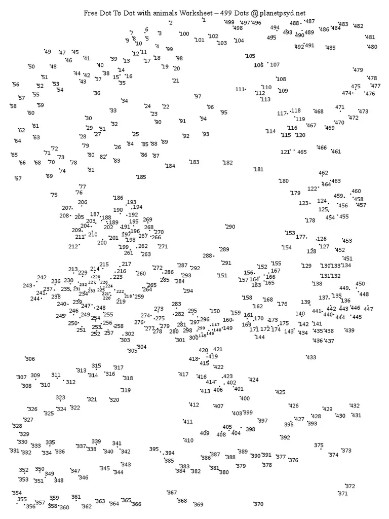 Free Printable Connect Dot To Dot Animals 499 Dots A4 PDF PDF