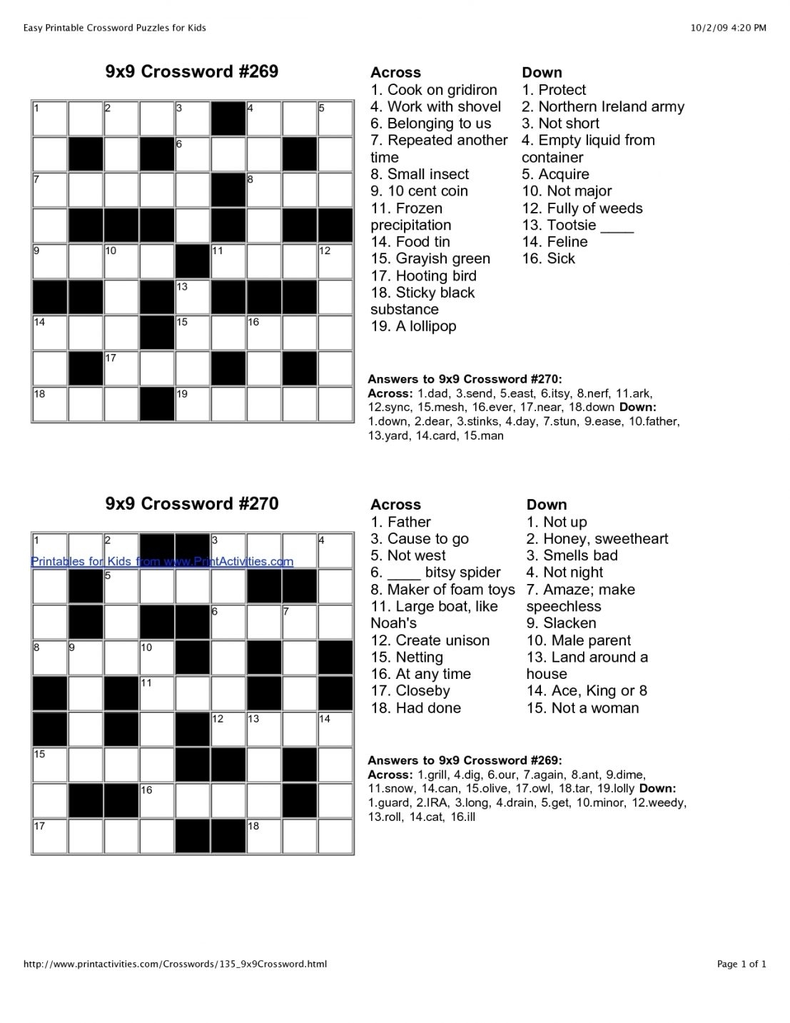 Easy Daily Crossword Puzzles Printable