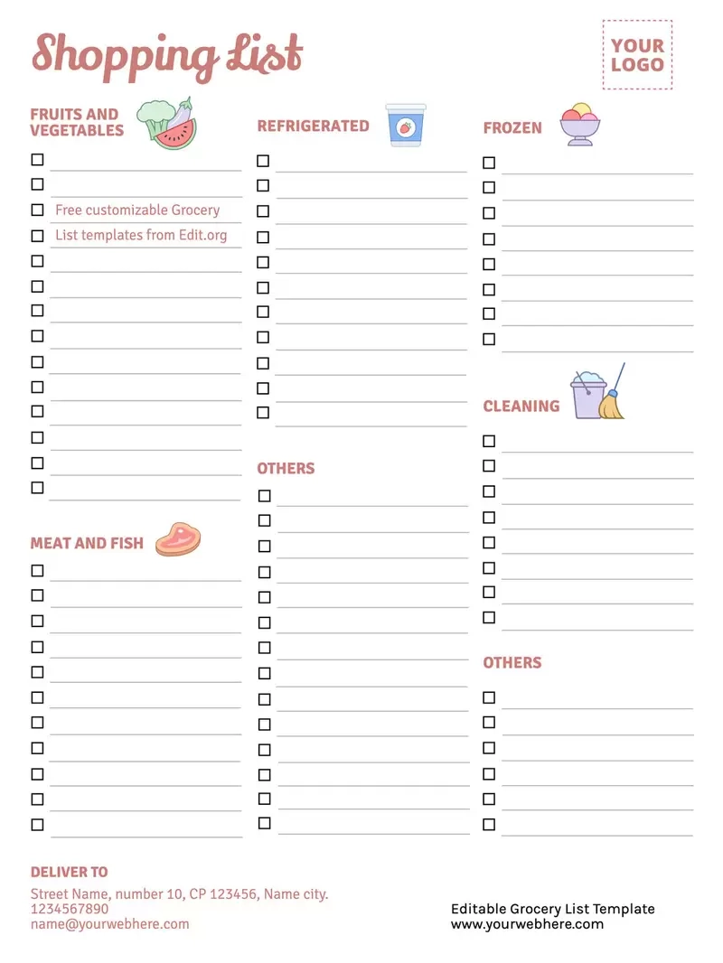 Shopping List Template Printable