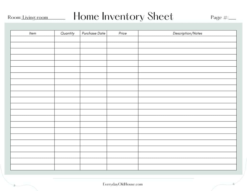 Printable Home Contents Inventory List Template