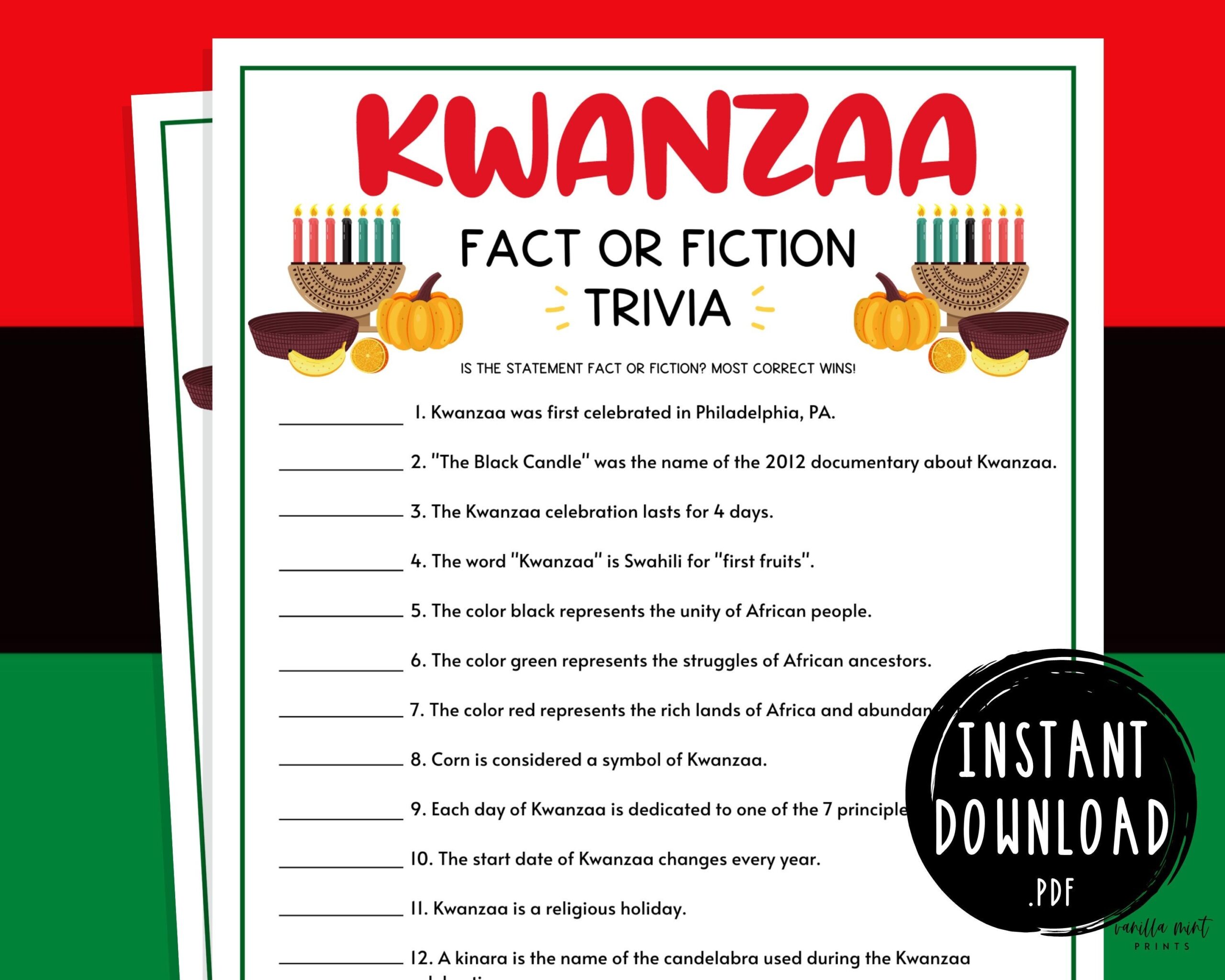 Free Printable Kwanzaa Trivia Quiz With Answer Key