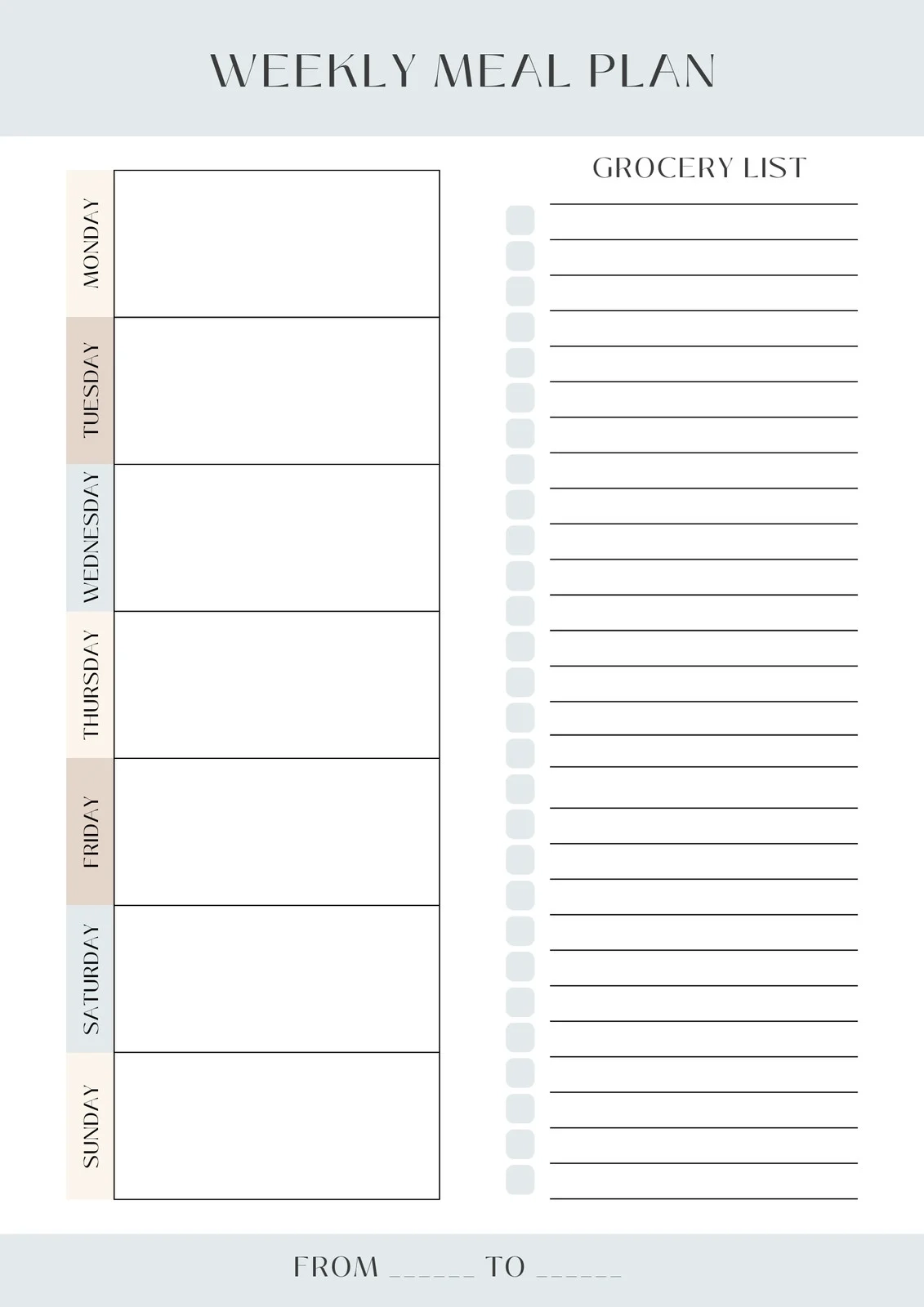 Weekly Meal Planner Template Printable