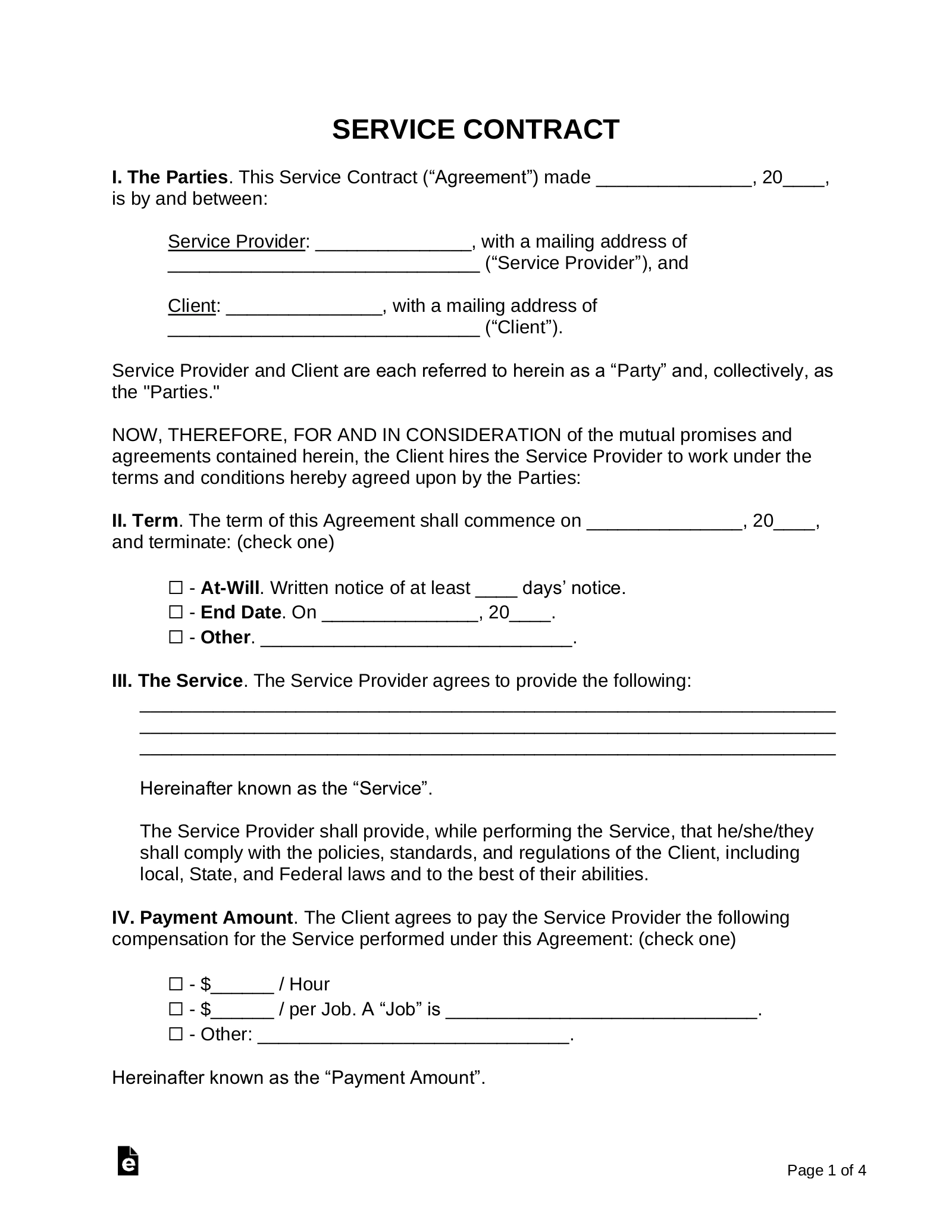 Printable Business Contract Template