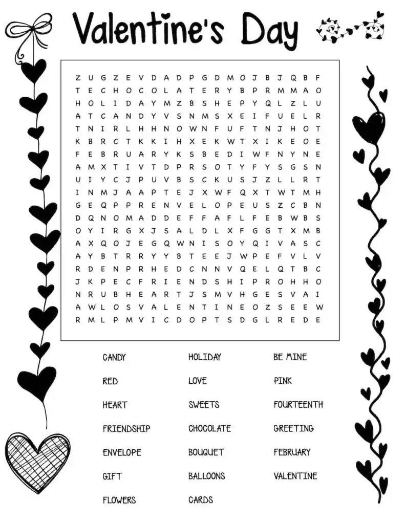 Valentine Word Search Puzzles Printable