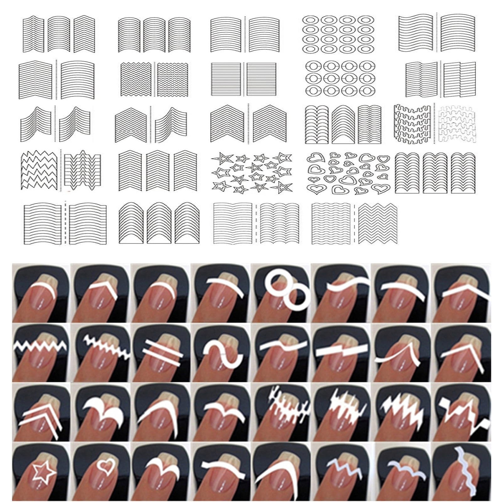 French Manicure Nail Tip Guides French Manicure Nail Art Stencils Stickers Decals 24 Sheets 36 Designs Nail Art Stickers Professional Salon amp Home 