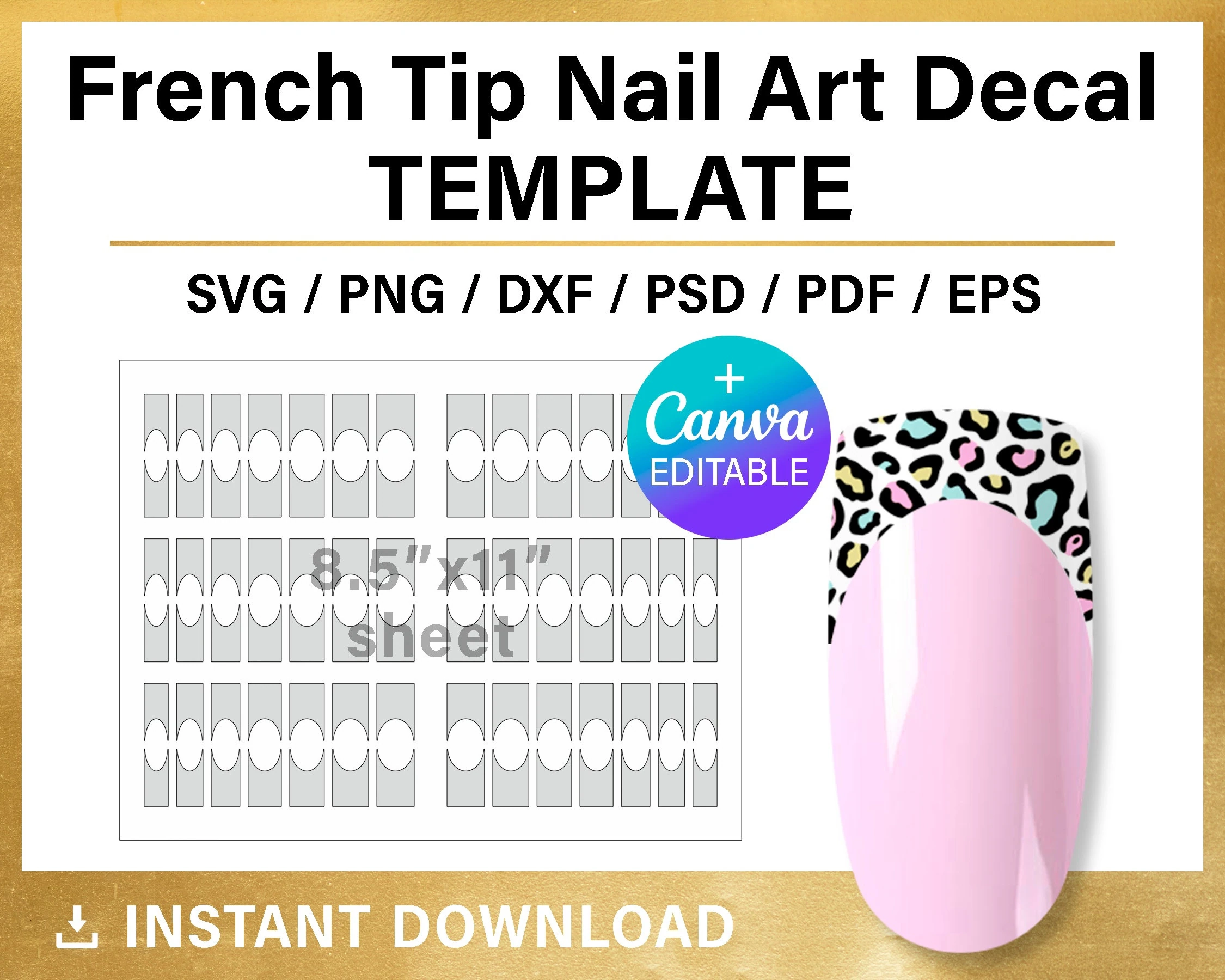 French Tip Nail BLANK Template Nail Art Decal Custom Wrap Nail 