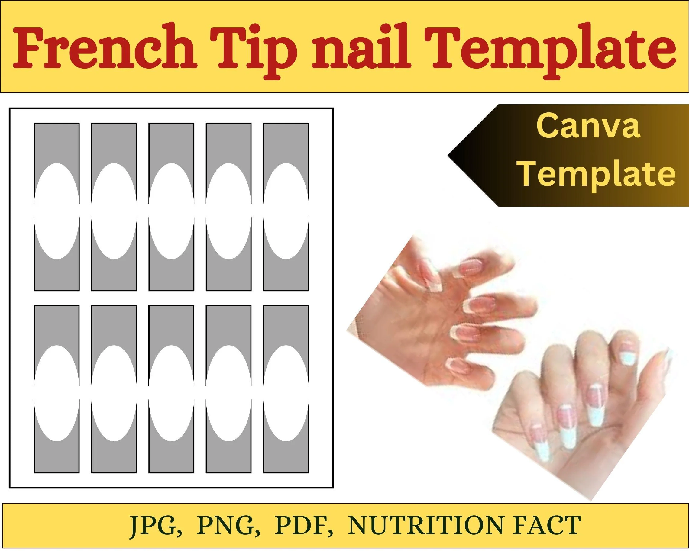 French Tip Nail Template Nail Tip SVG DIY Nail Art Stencil 