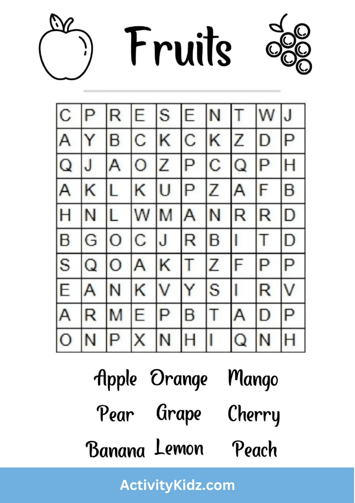 Fruits Word Search Puzzle Download FREE Printable Worksheets For 
