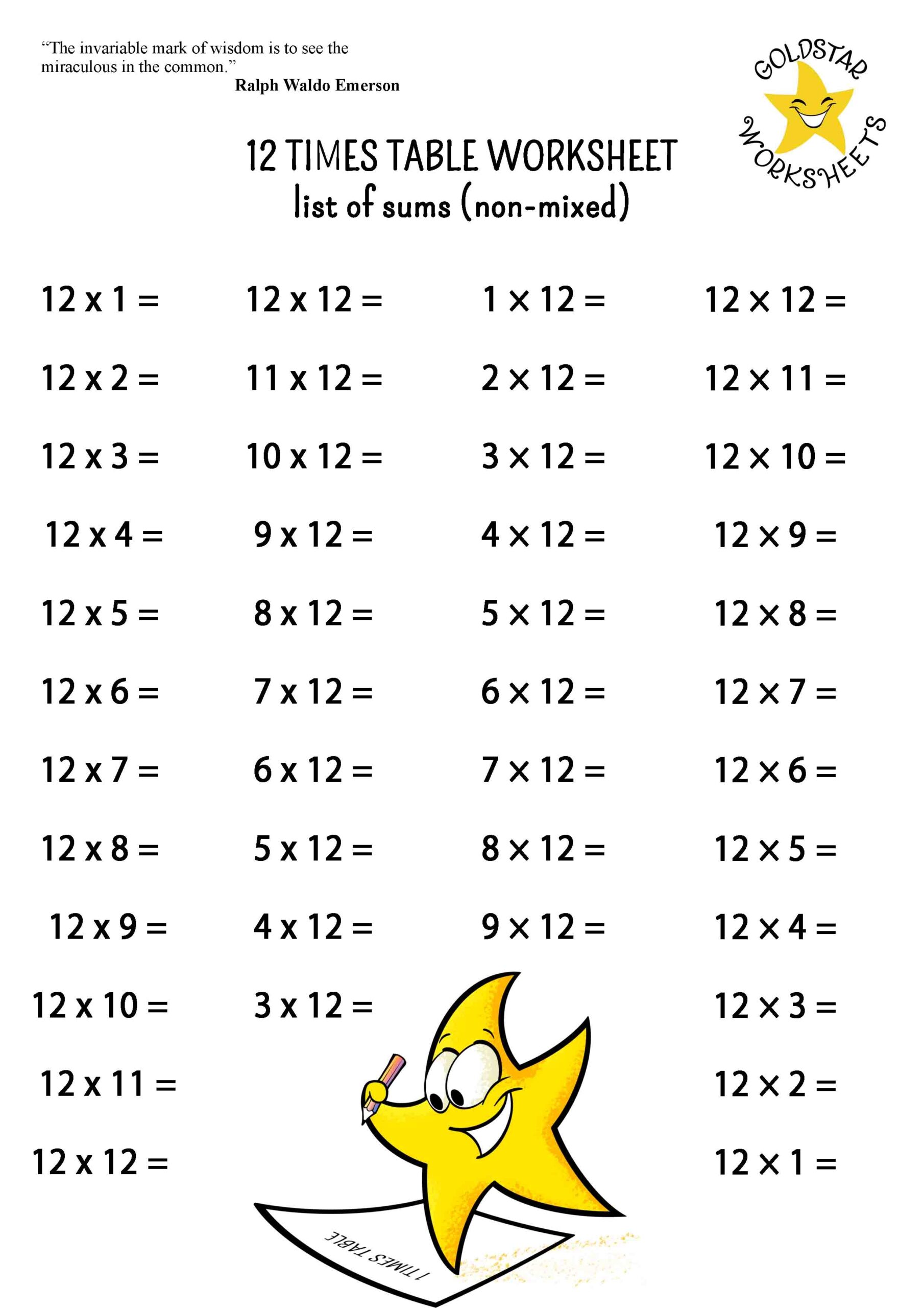 Printable Times Table Worksheets 1-12