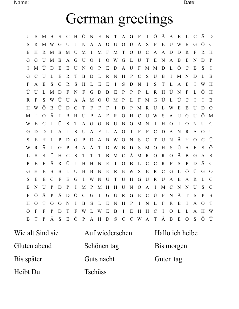 Crossword Puzzles In German