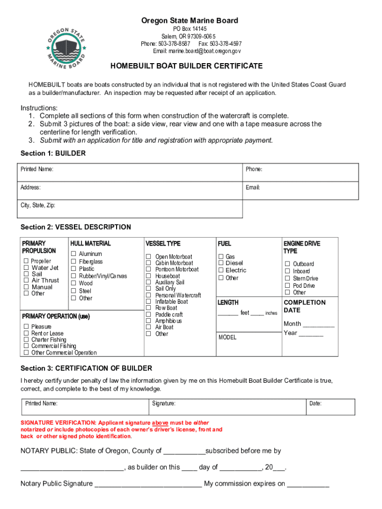 Get HOMEBUILT BOAT BUILDER CERTIFICATE Fill Out amp Sign Online 