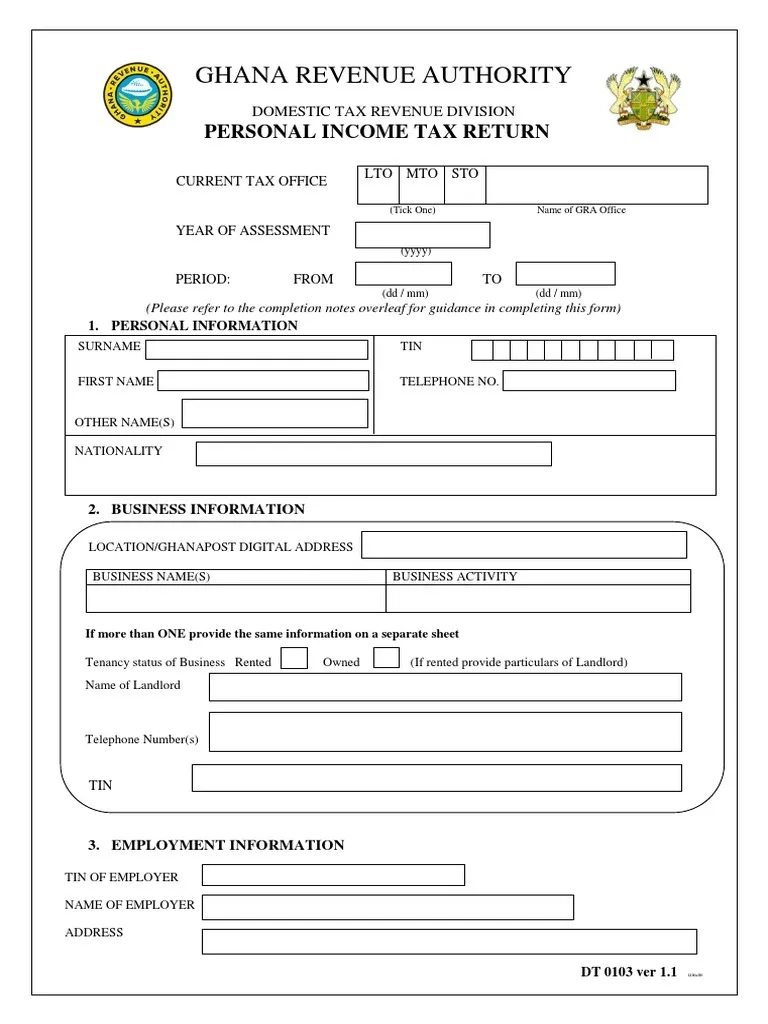 Ghana Personal Tax Return Form PDF Tax Deduction Income Tax