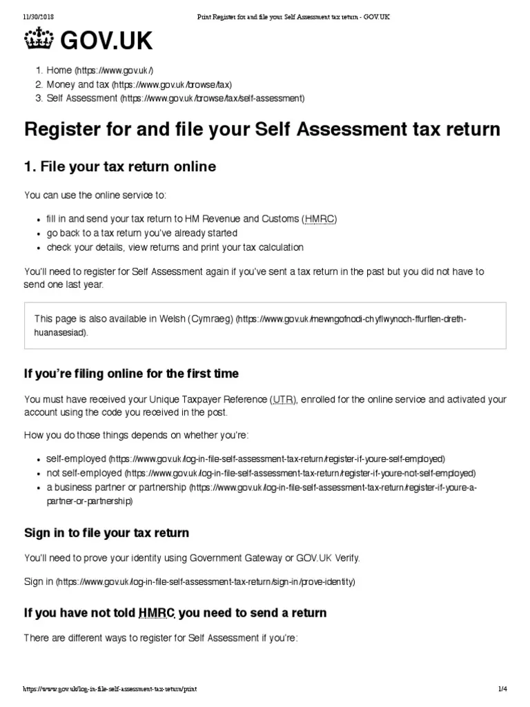 Gov Uk Register For And File Your Self Assessment Tax Return 