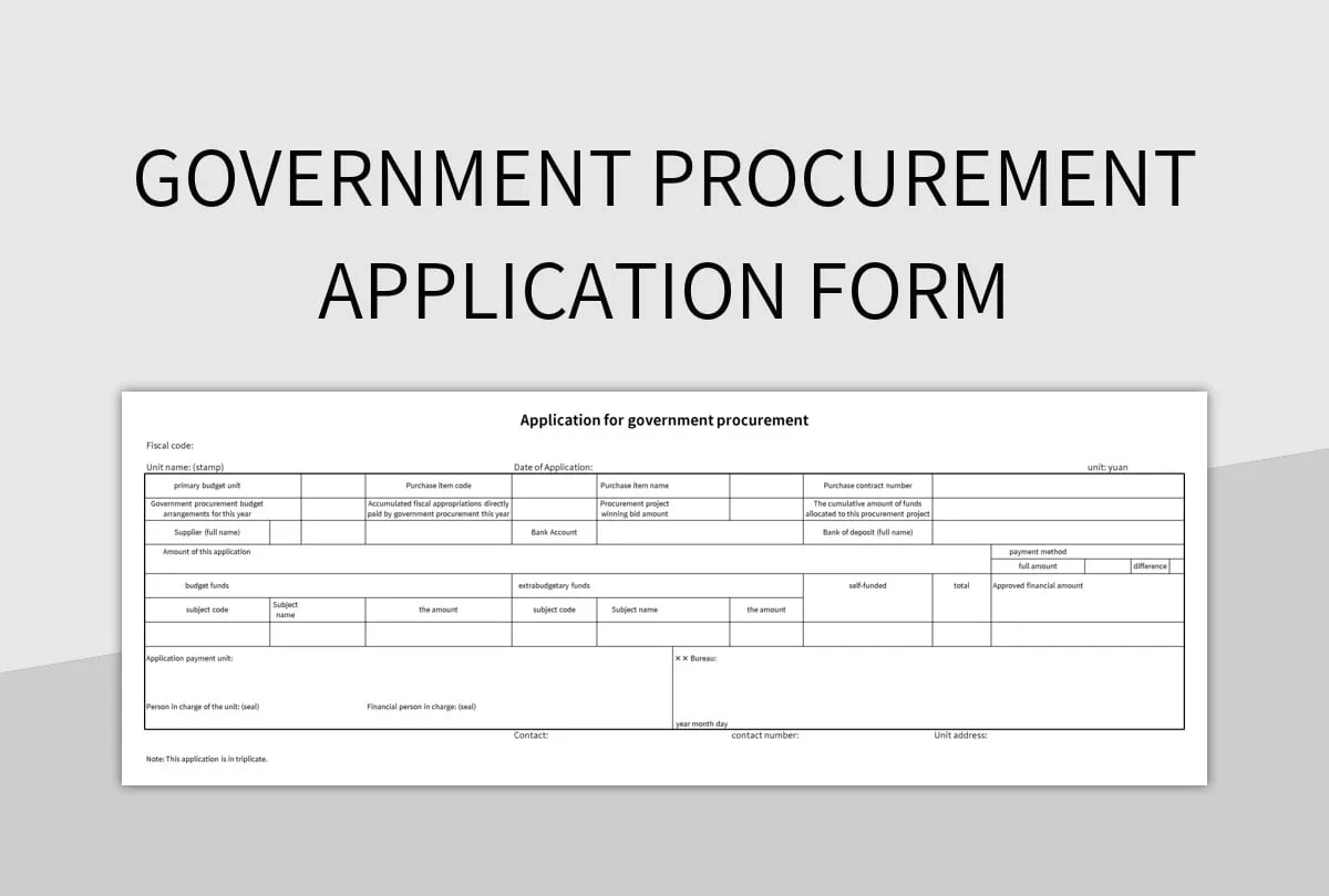 Government Procurement Application Form Excel Template And Google 