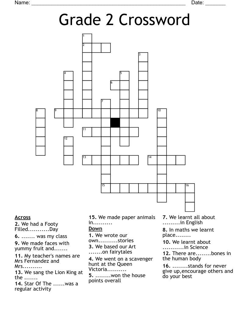 Grade 2 Crossword WordMint