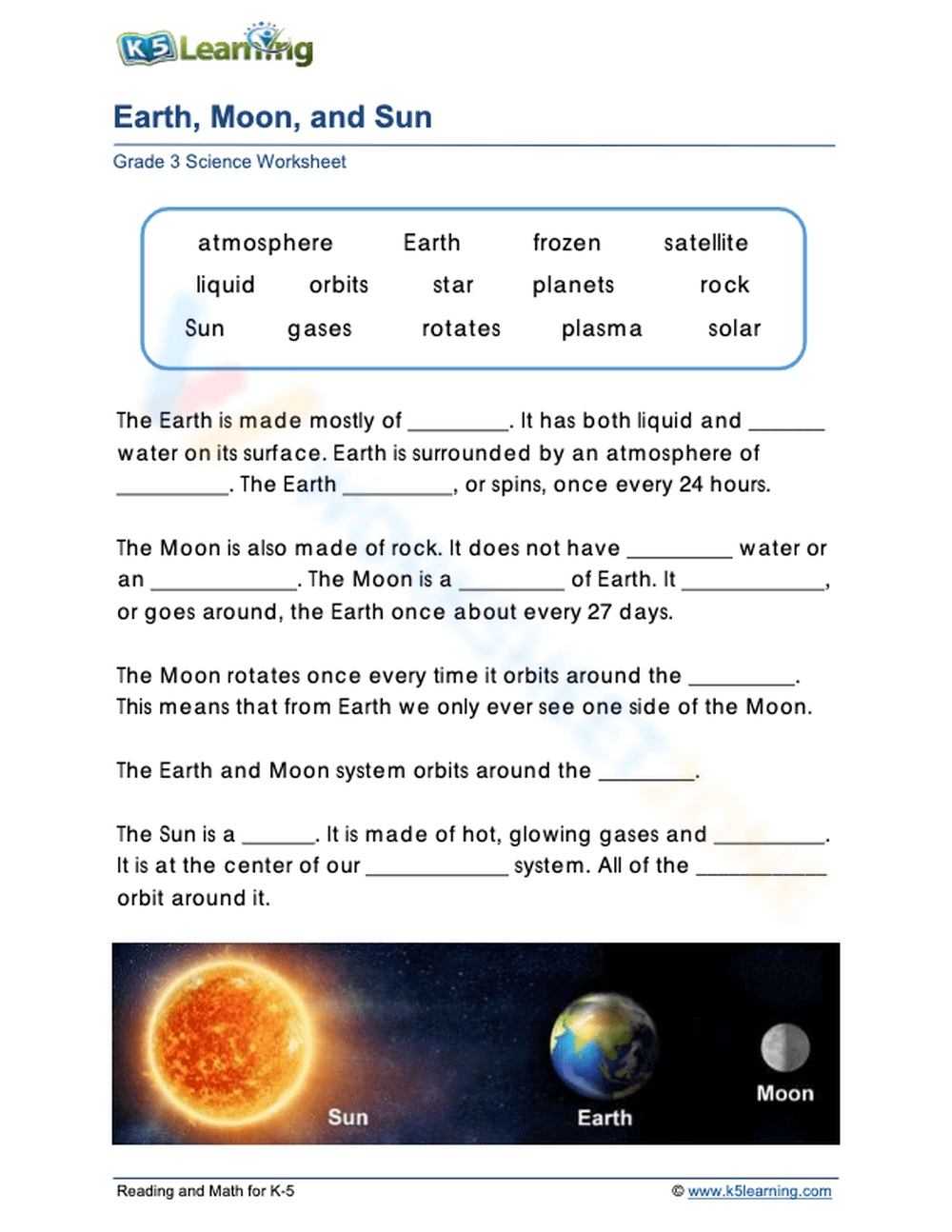 Grade 3 Solar System Worksheets