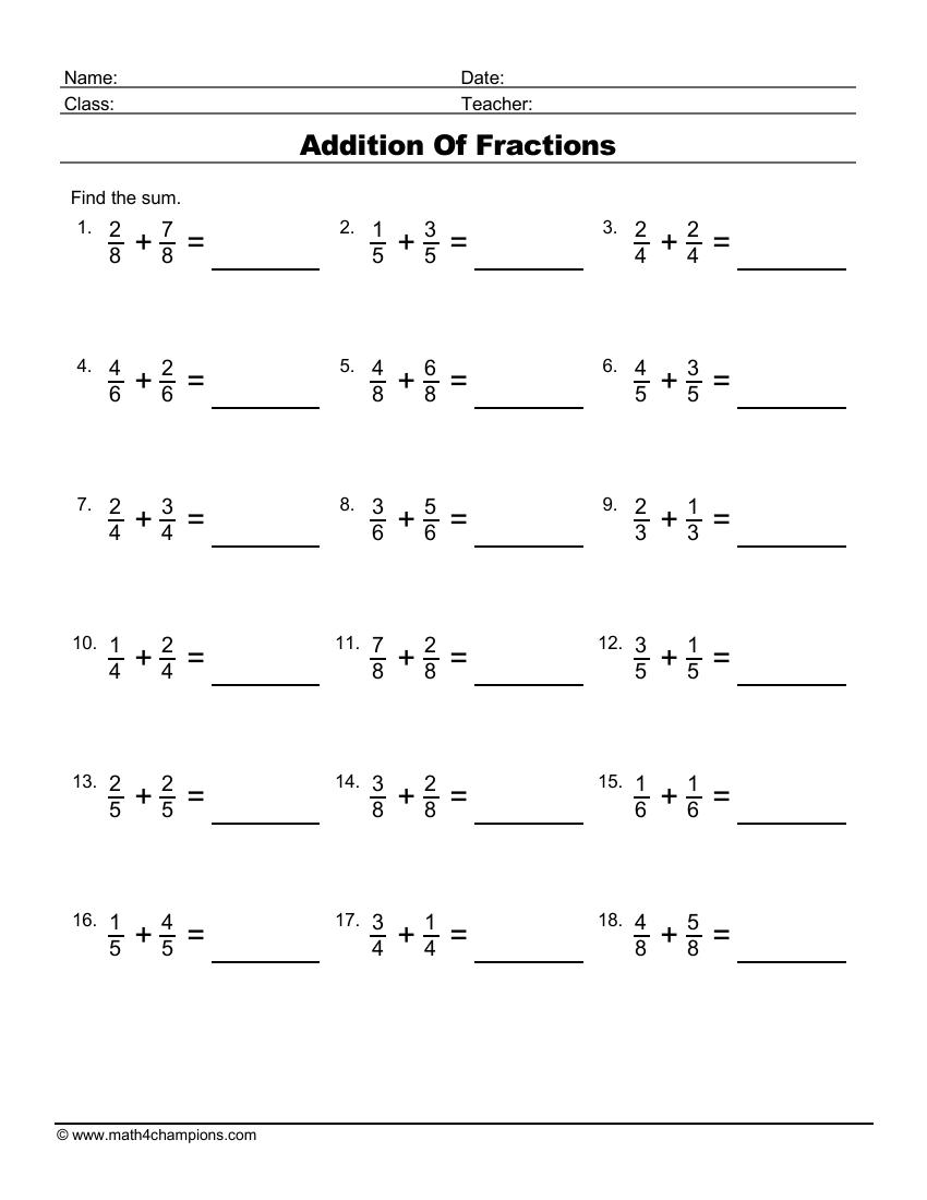 Basic Fraction Worksheets Free Printable