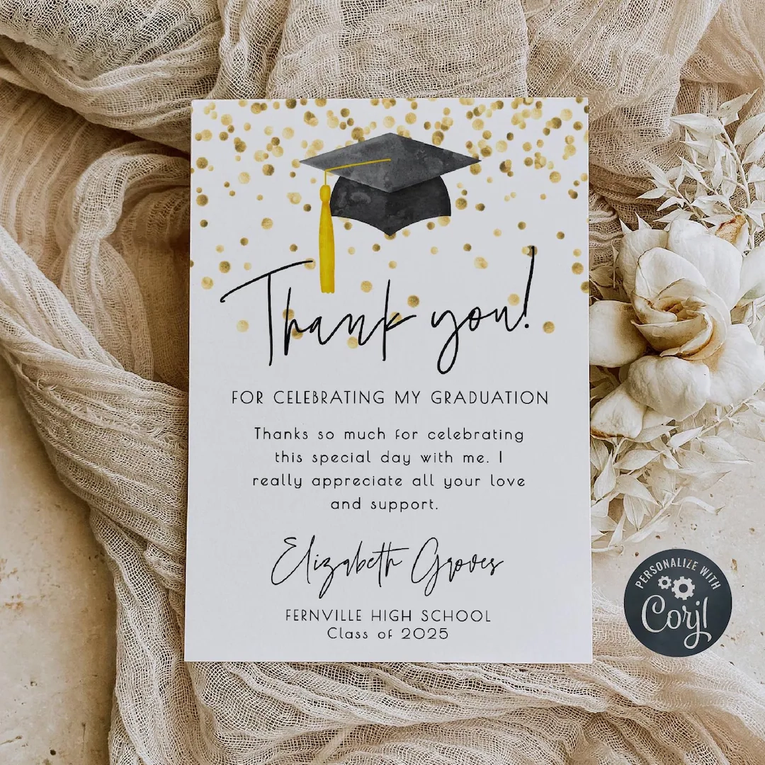 Graduation Thank You Card Template Printable Graduate Confetti 