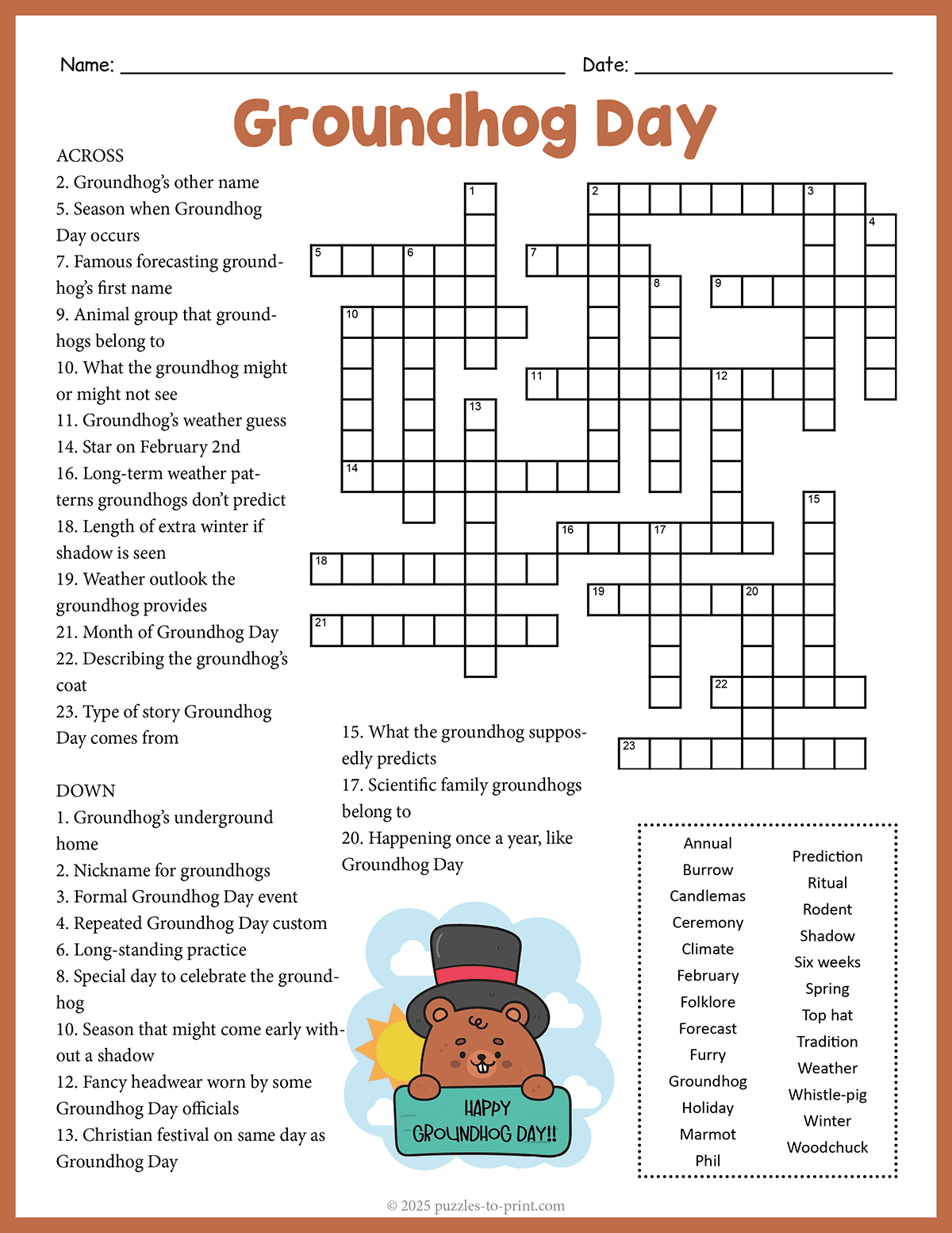 Groundhog Day Crossword