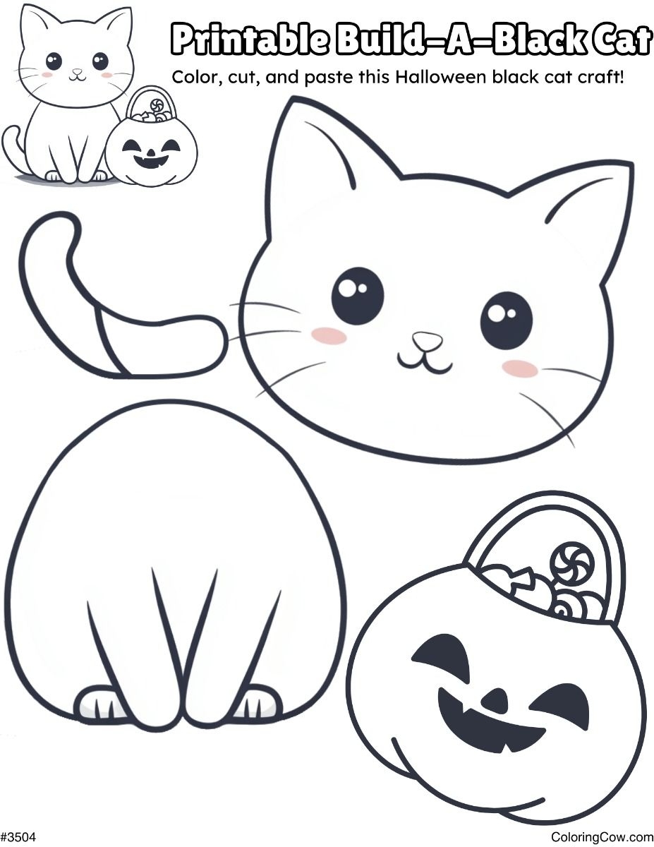 Halloween Build A Black Cat Craft Free Printable PDF 