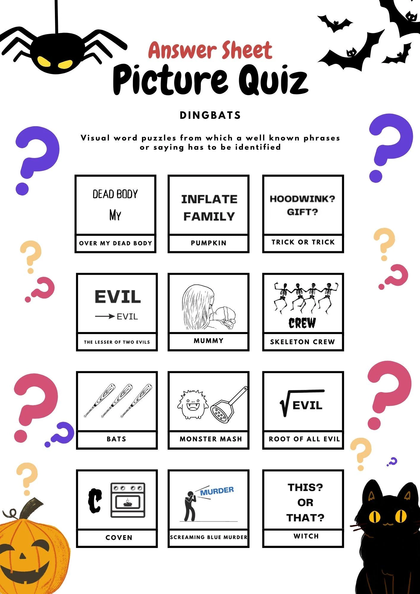 Halloween Dingbats Picture Puzzle Brain Teaser Game PDF Etsy UK