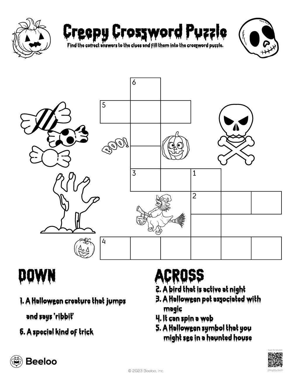 Halloween themed Crossword Puzzles Beeloo Printable Crafts And 