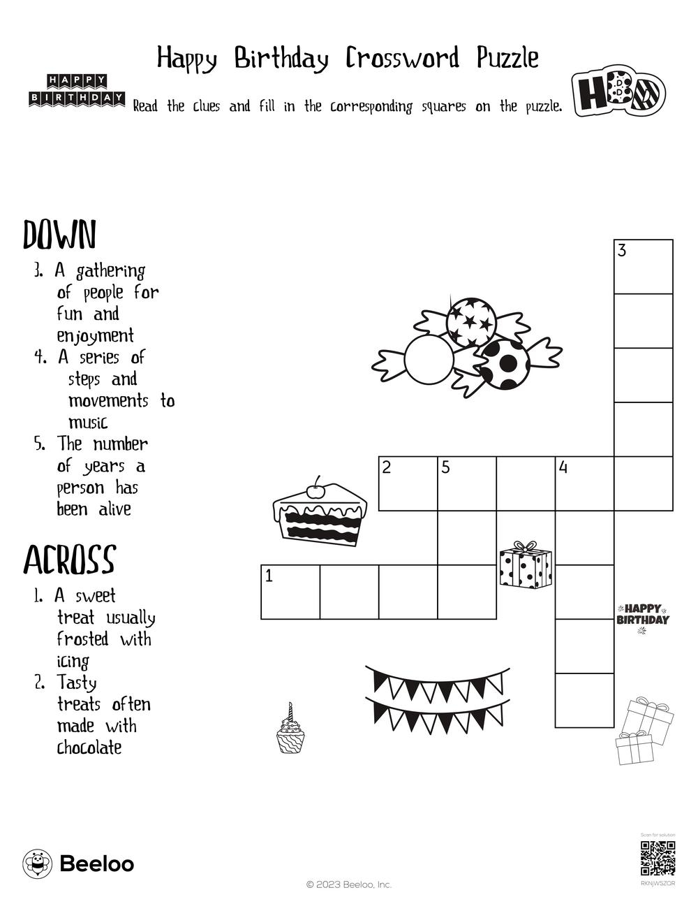 Happy Birthday Crossword Puzzle Beeloo Printable Crafts And 