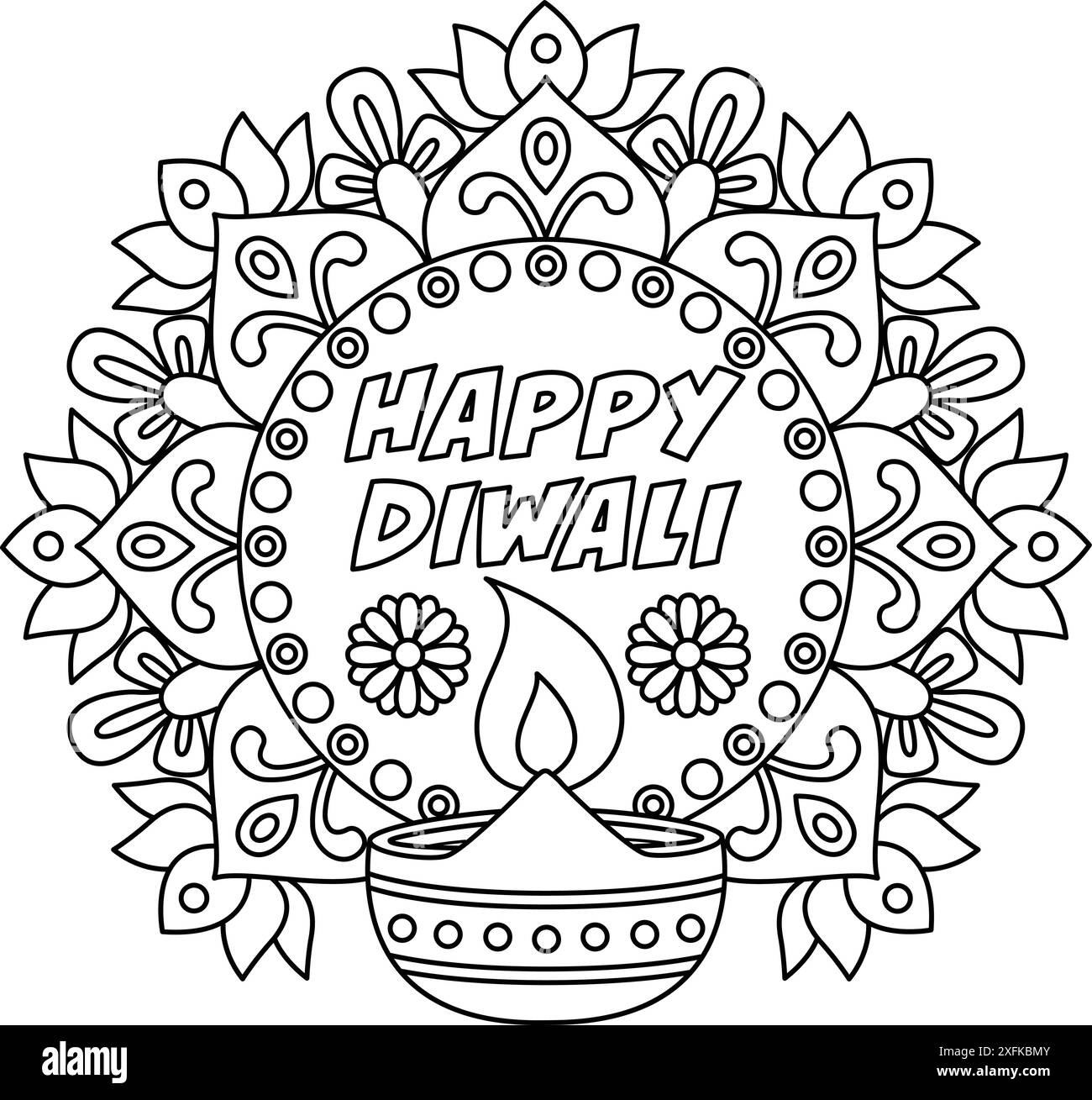 Happy Diwali Rangoli Isolated Coloring Page Stock Vector Image 
