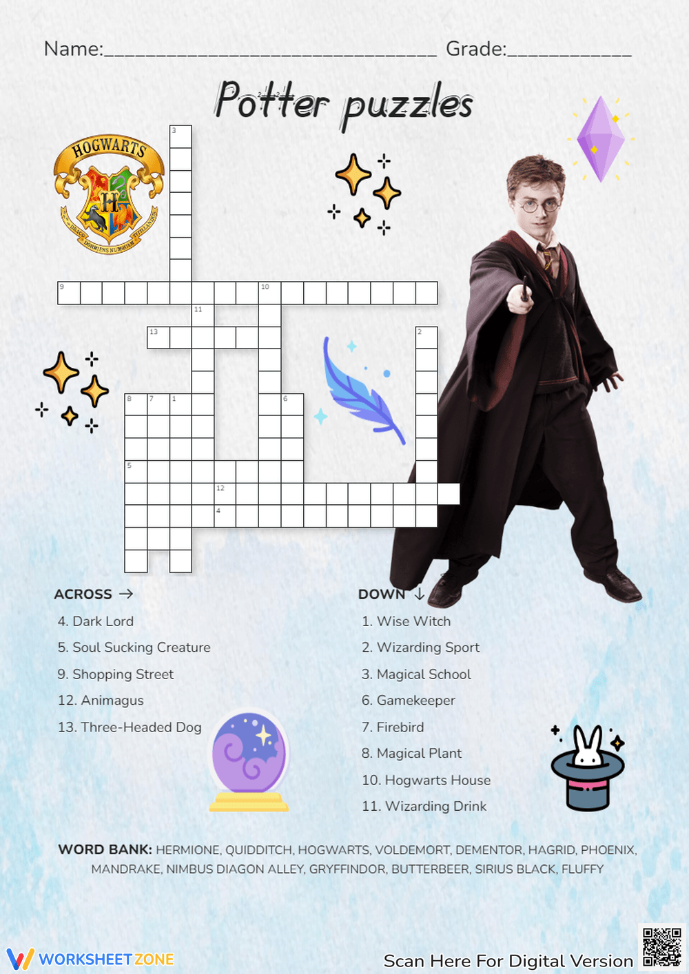 Harry Potter Crossword Worksheets amp Printable