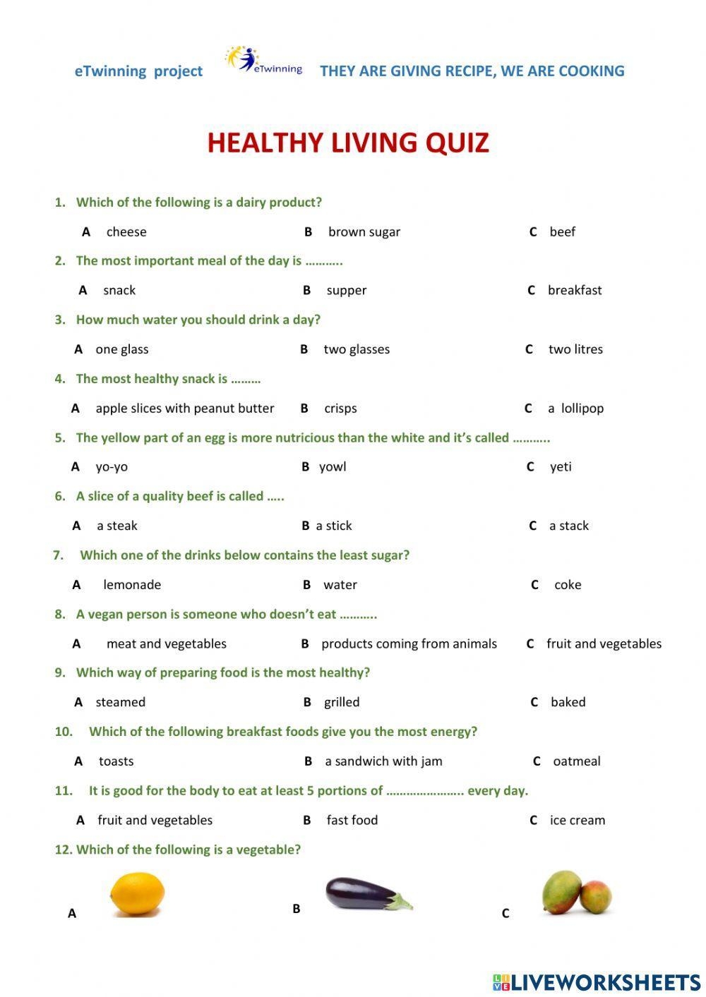 Healthy Living Quiz Anielapoland Worksheets Library