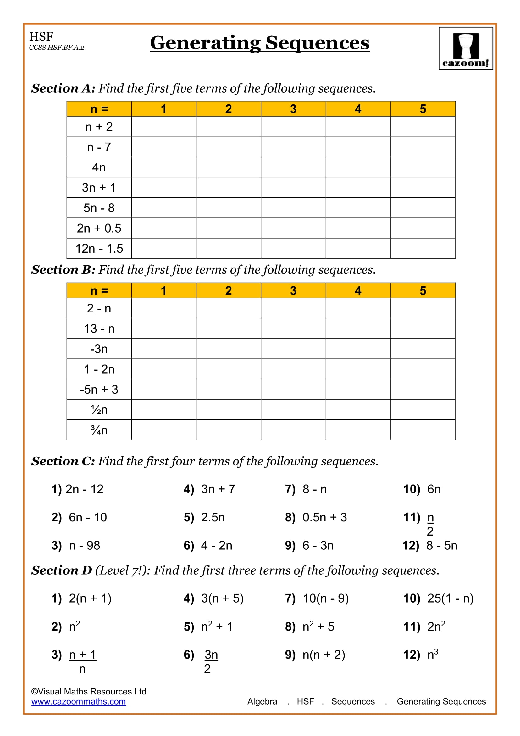 Printable Math Worksheets For 9th Grade