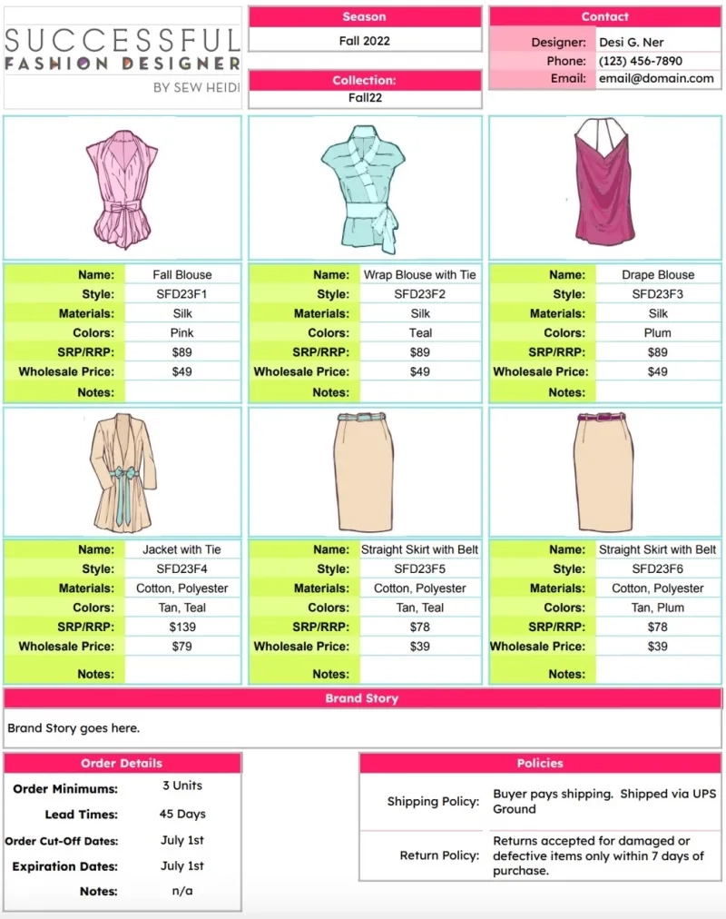 How To Create A Fashion Line Sheet free Template 