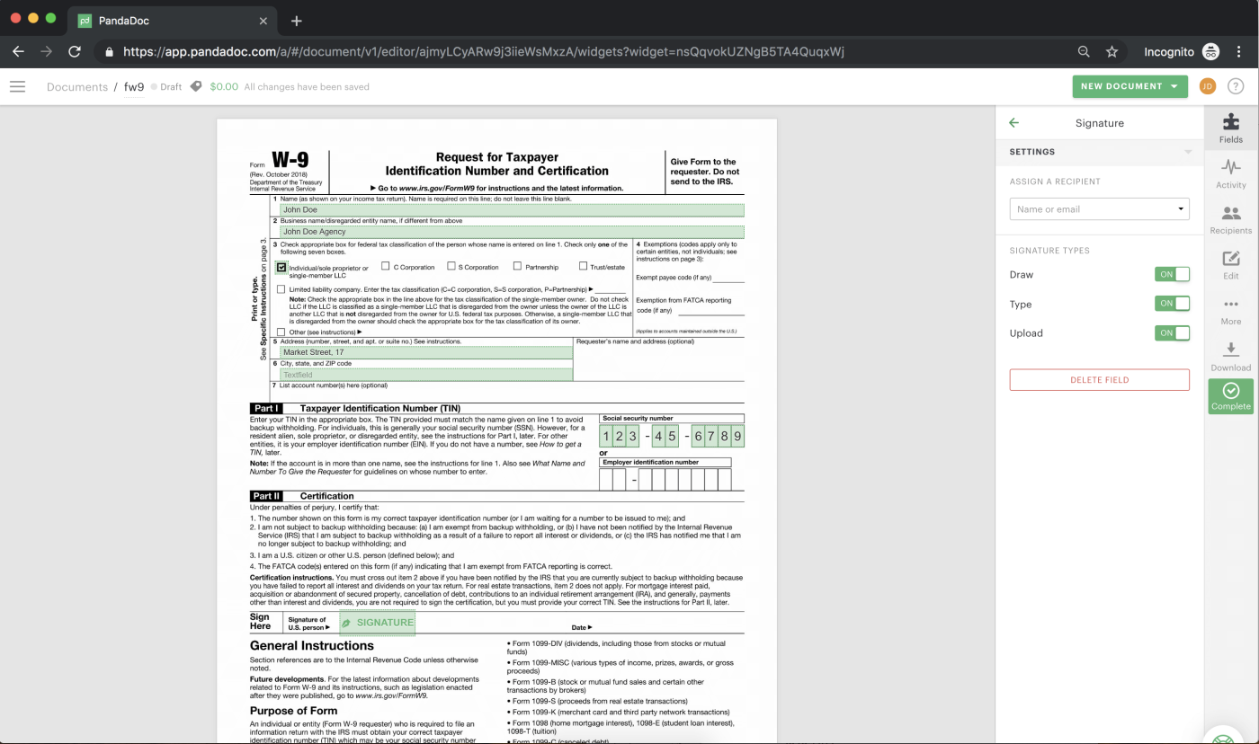 W9 Form Free Fill Out