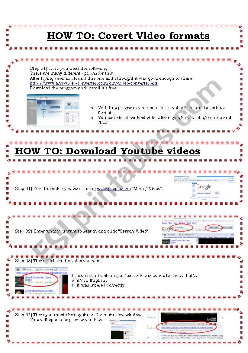 HOW TO Download Covert Youtube Videos Tutorial ESL Worksheet 