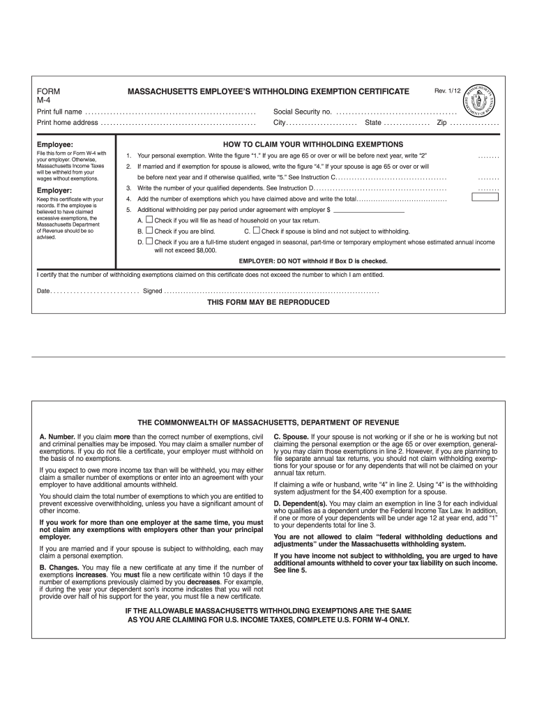 Mass Tax Form M-4
