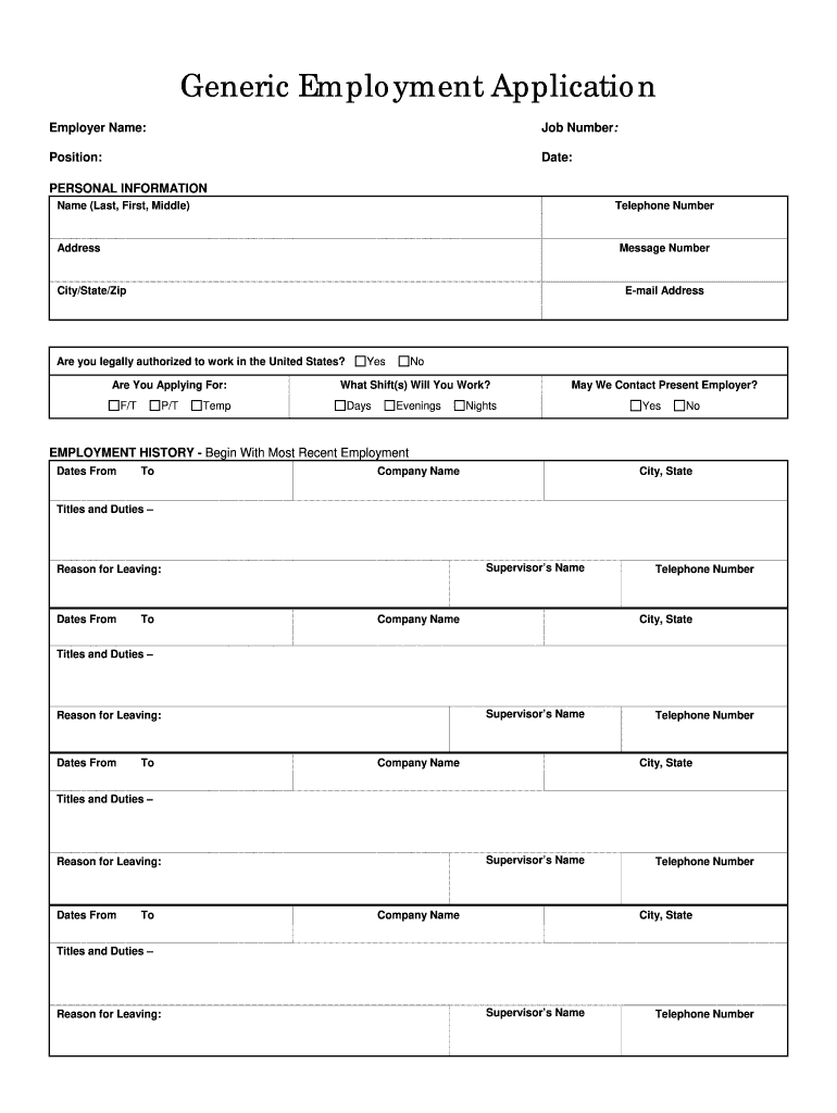 Free Printable Job Application Template
