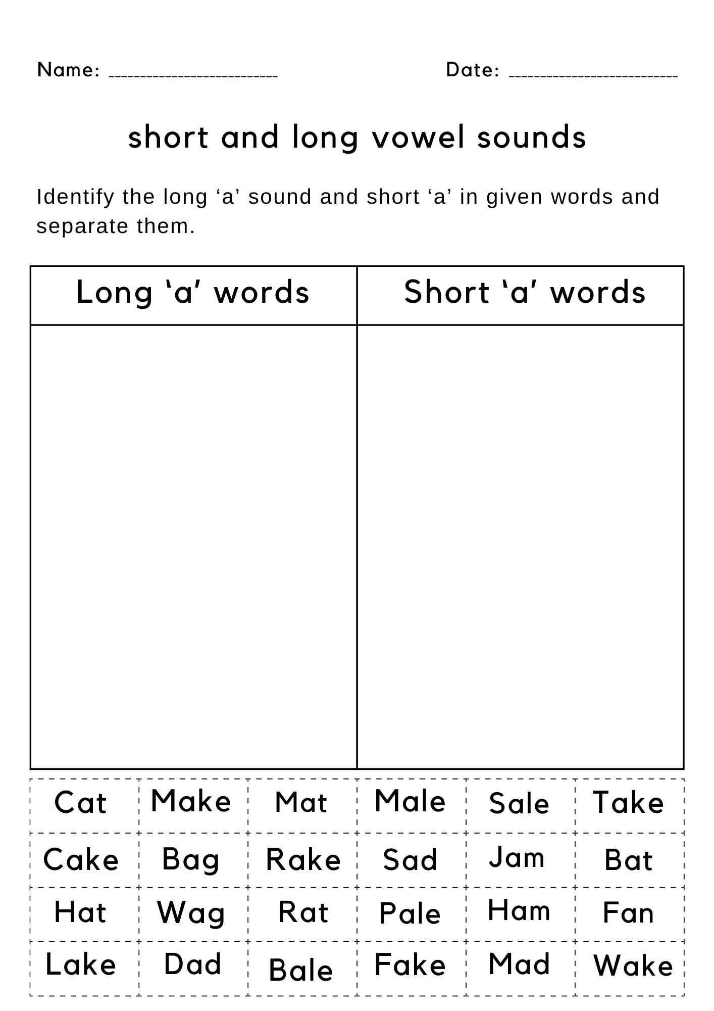 Free Printable Long Vowel Worksheets