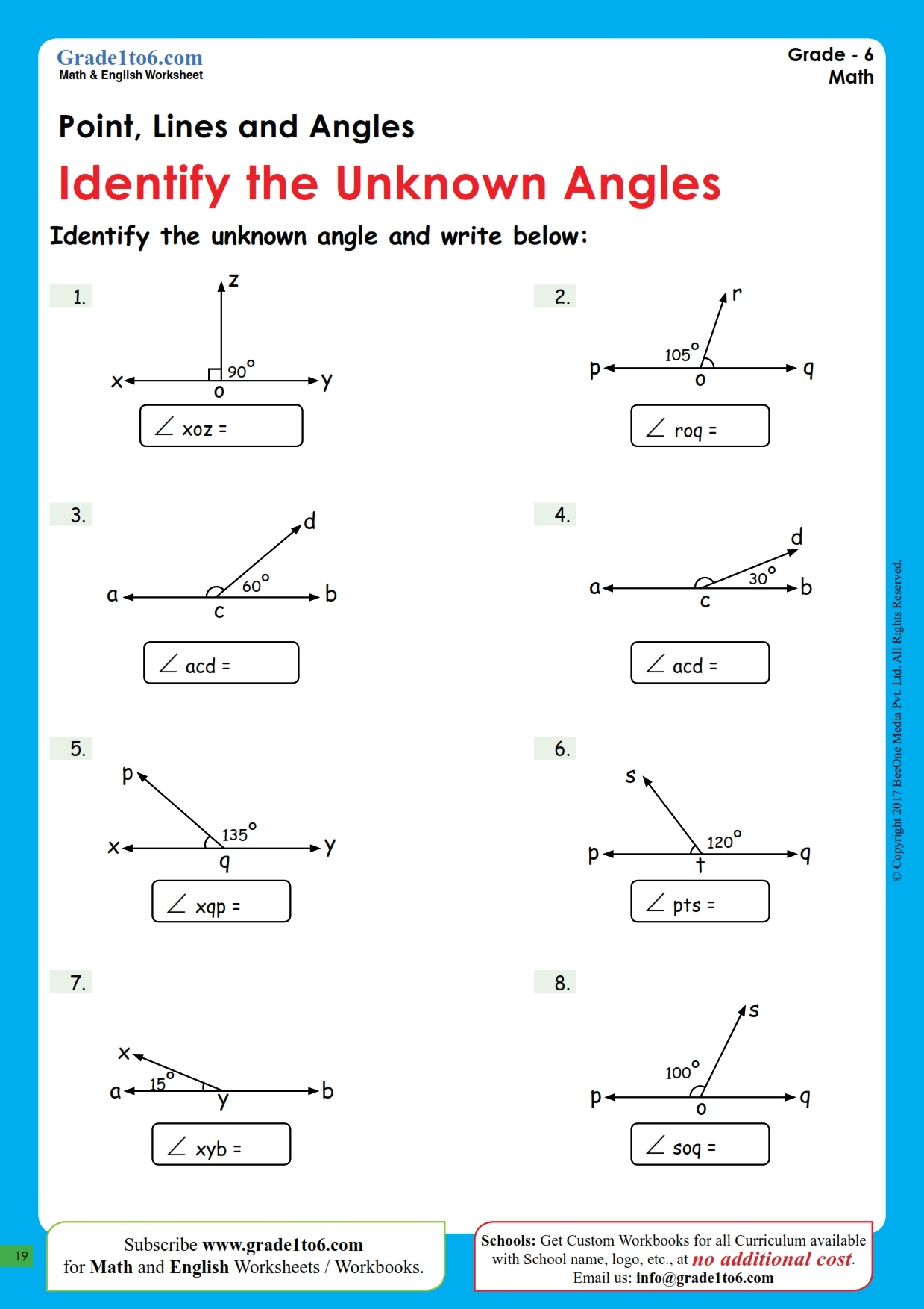 Identifying Unknown Angles Worksheets Geometry