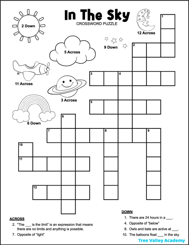 Crossword Puzzles Kindergarten Printable