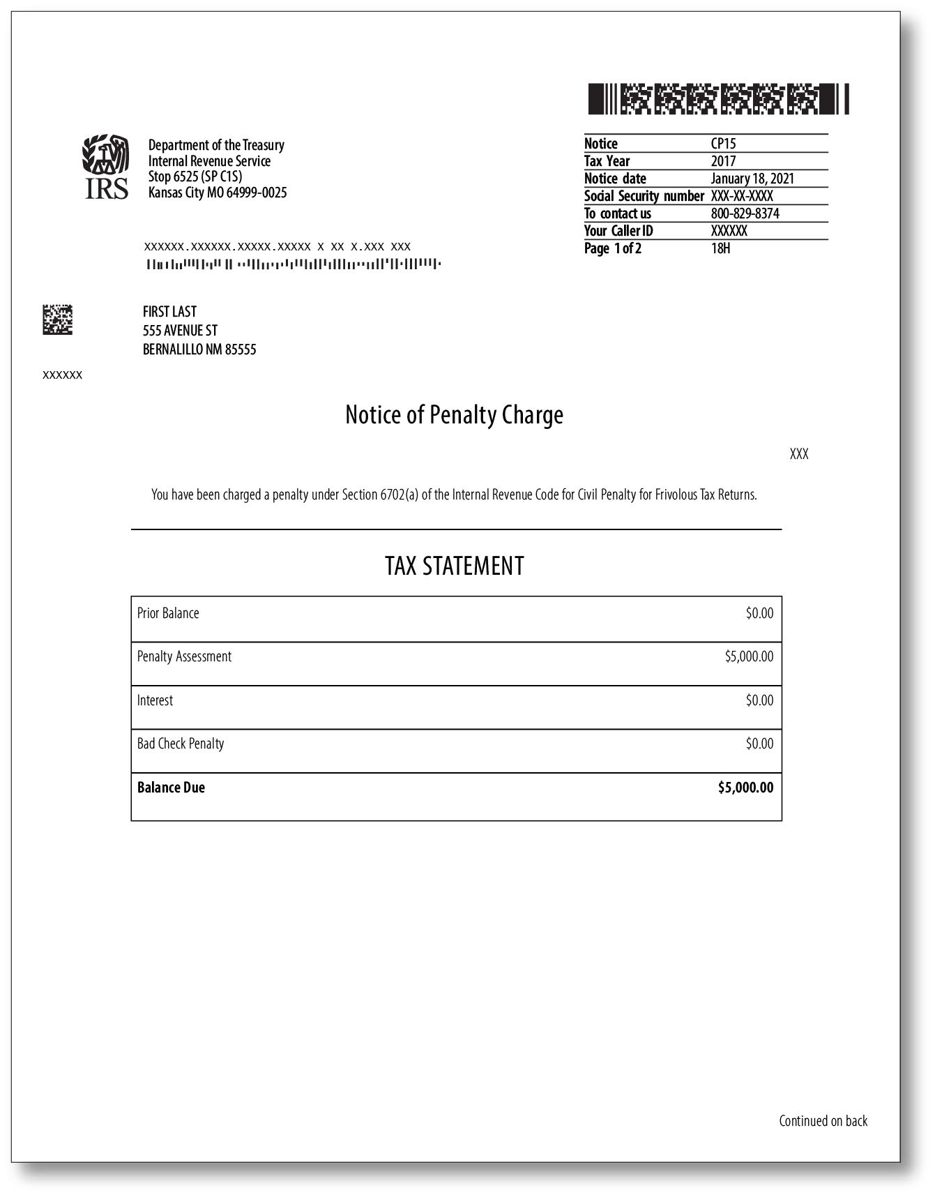 IRS Audit Letter CP15 Sample 1