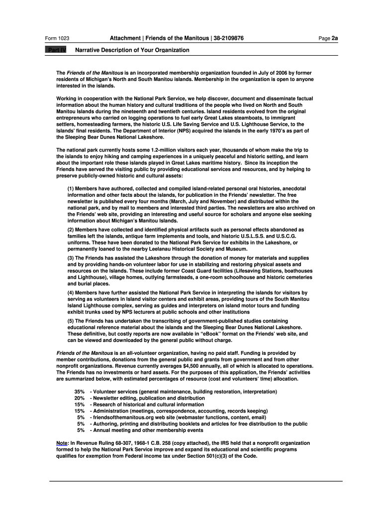 IRS Example Attachments 1023 Form Fill Online Printable 