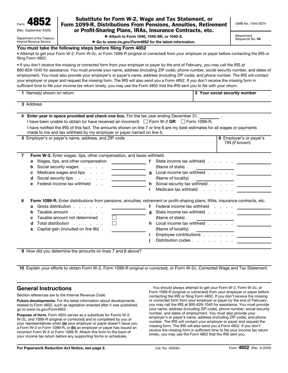 Irs Form 4852