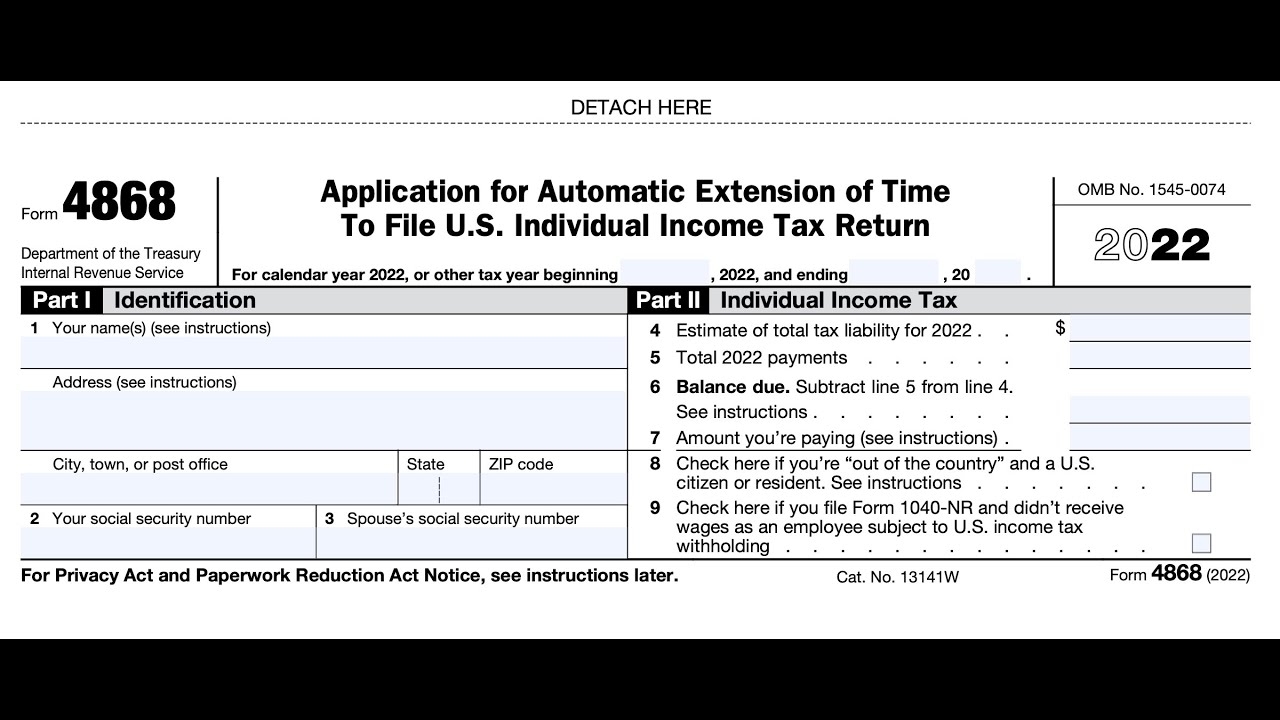 Printable Form 4868 Extension Form