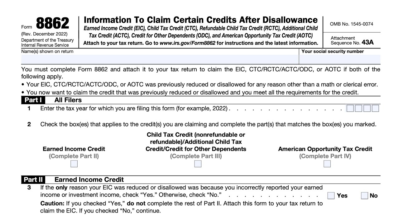IRS Form 8862 Walkthrough Information To Claim Certain Credits 