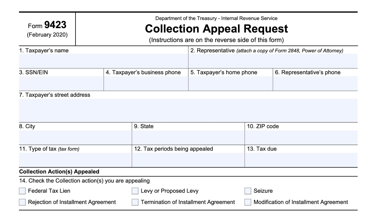 IRS Form 9423 Walkthrough Collection Appeal Request 