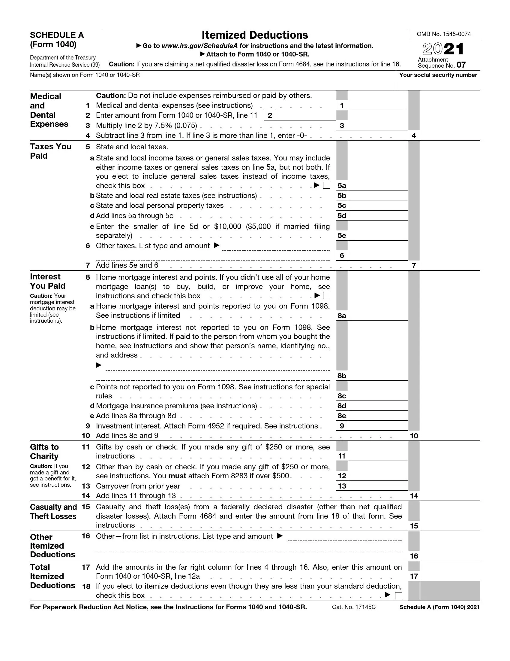 IRS Schedule A Form 1040 Or 1040 SR Fill Out PDF Forms