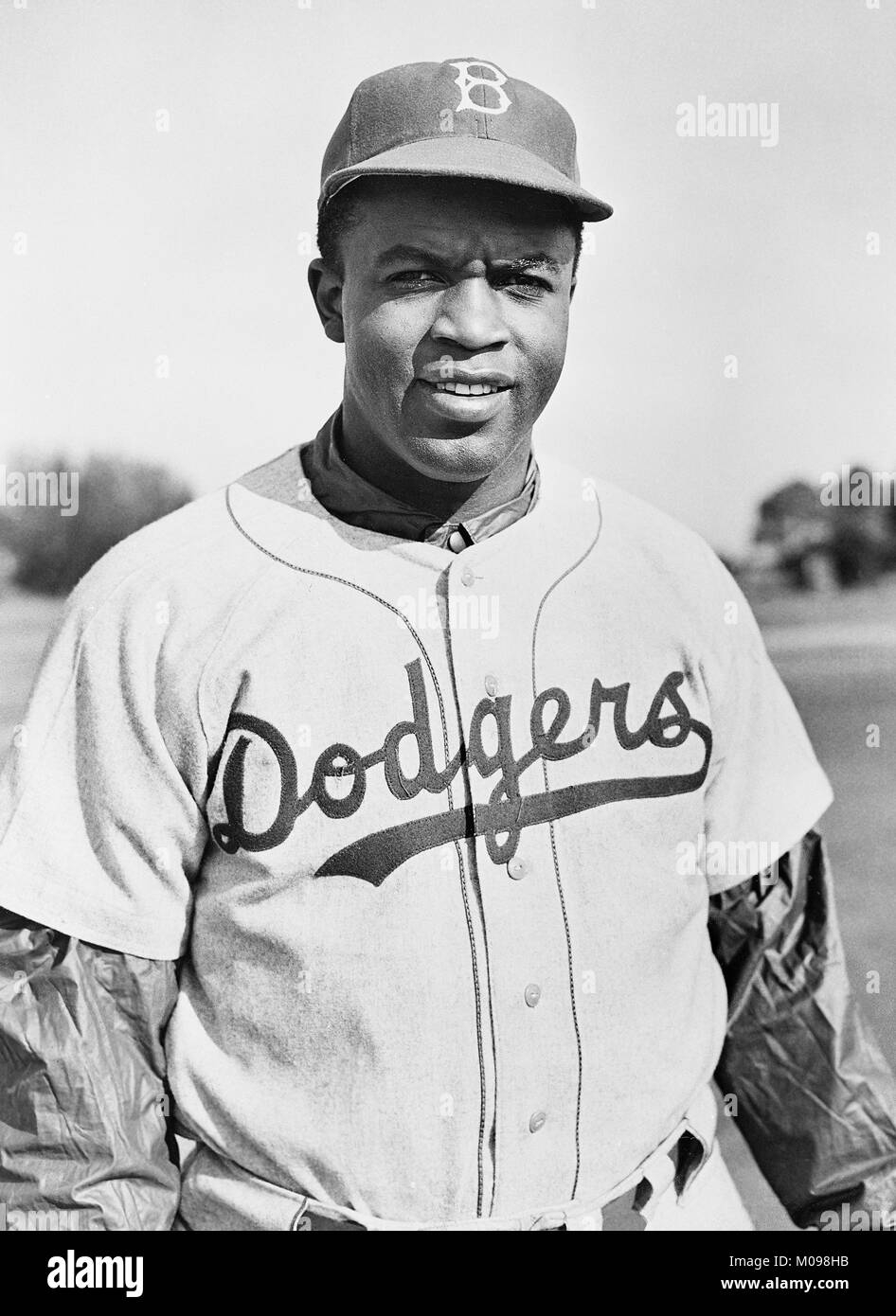 Jackie Robinson In His Brooklyn Dodgers Uniform Ca 1950 Stock 