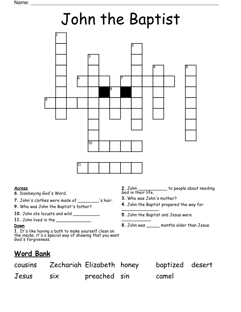 John The Baptist Crossword WordMint